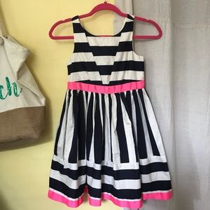 Savannah Navy Blue and Pink Striped Kids Dress